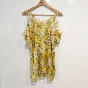Lovers + Friends Yellow Floral Cold Shoulder Tunic Mini Dress